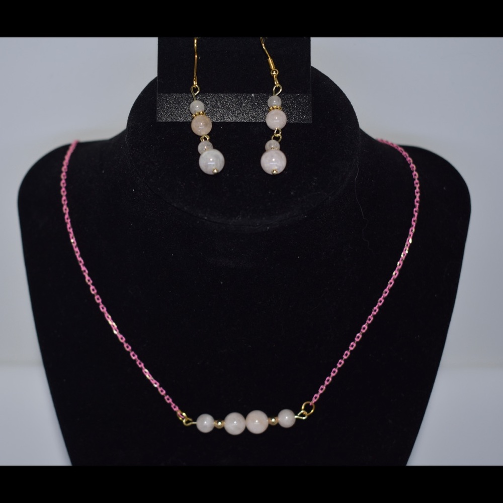 Morganite Gemstone Necklace & Earring Set